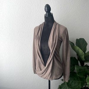 Small closed front wrap cardigan sweater brown taupe